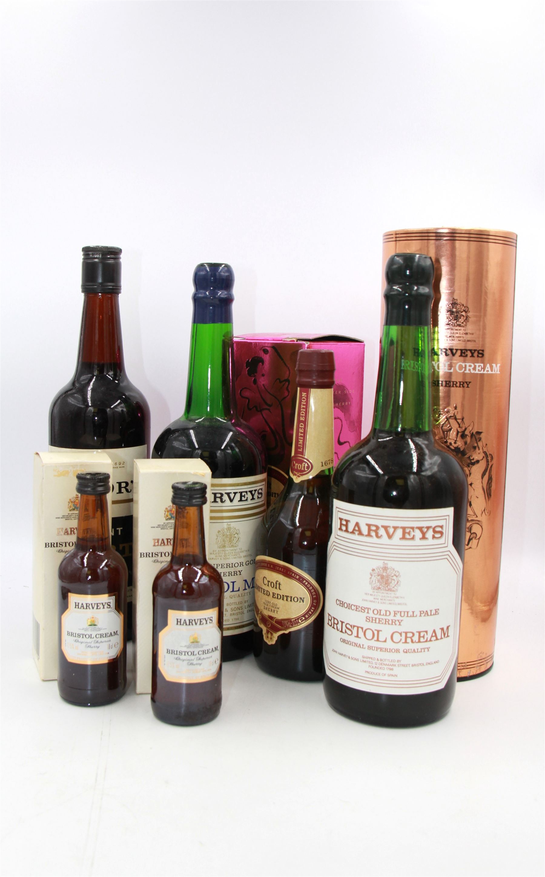 Mixed alcohol, comprising, three bottles of Harveys Bristol Cream Sherry, Harveys Bristol Milk Sherry, Croft very old pale cream sherry and Taylor's Trident port, various contents and proof  (6)