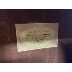 2008 Taylor Model 114 acoustic guitar with mahogany back and ribs and spruce top, serial no.20080825837, L104.5cm; in Taylor hard carrying case with paperwork