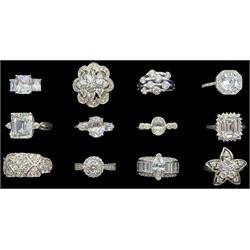 Twelve silver cubic zirconia dress rings, all stamped 925