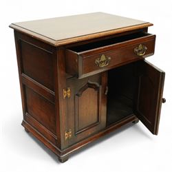 Titchmarsh & Goodwin - small oak side cupboard, moulded rectangular top over single drawer and double cupboard, stepped and pointed arched panelled doors, raised on stile feet 