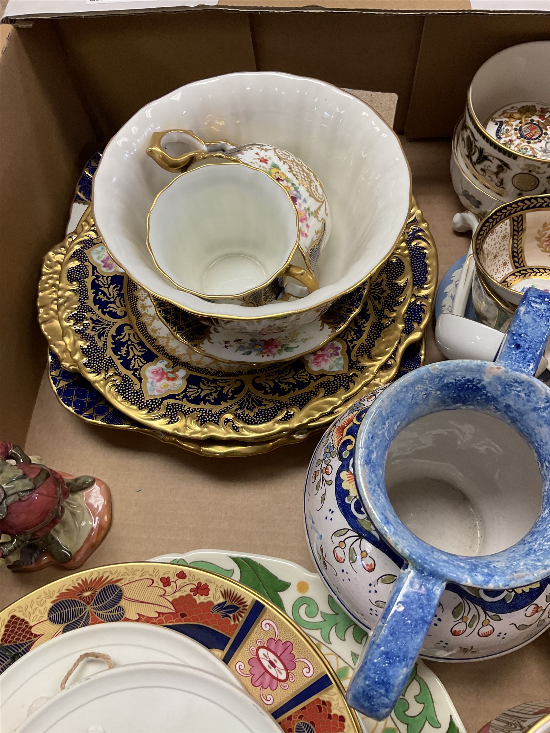 Assorted ceramics to include pair of Royal Copenhagen white bisque plaques decorated with classical scenes, D13.5cm, various tea wares to include Wedwood examples, Royal Worcester Lord Nelson anniversary collection plate, Rouen fiance twin handles, vase, etc., in one box