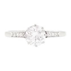 Palladium diamond ring, eight claw set with a single round cut diamond of approx 0.70 cara...