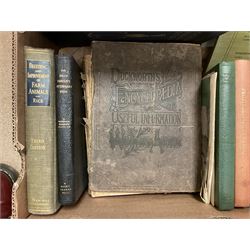 Two volumes of the Concise Household Encyclopedia together with Encyclopedia of Useful Information & Atlas of the World, two volumes of the Cathedrals of England and Wales and various books on farming, in two boxes
