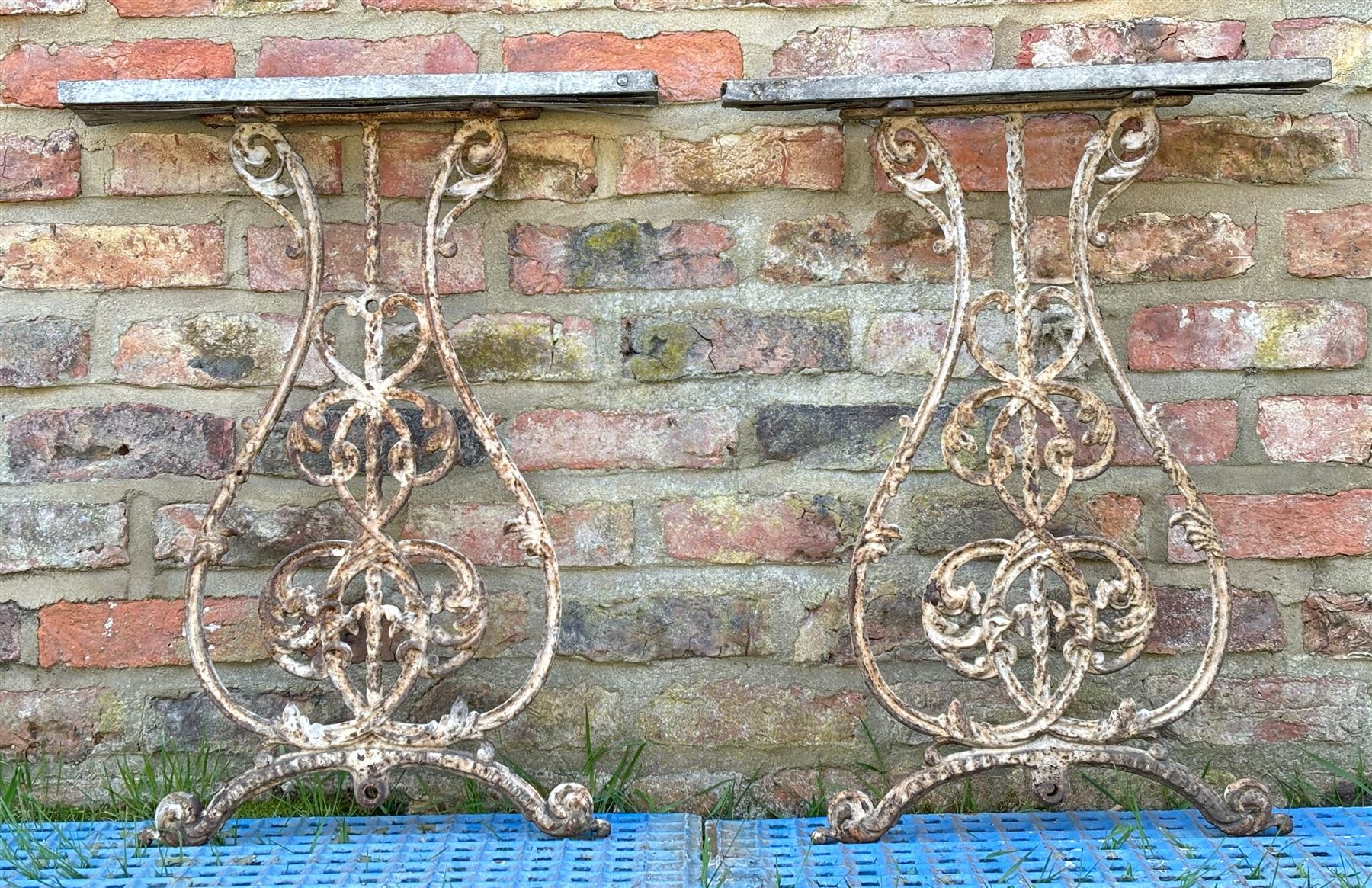 Pair of cast iron garden table ends. H70cm, D54cm.  - COLLECTION BY APPOINTMENT FROM: The White House, Thirsk Road, Easingwold, York, YO61 3NF - CALL 01723 507111 TO ARRANGE