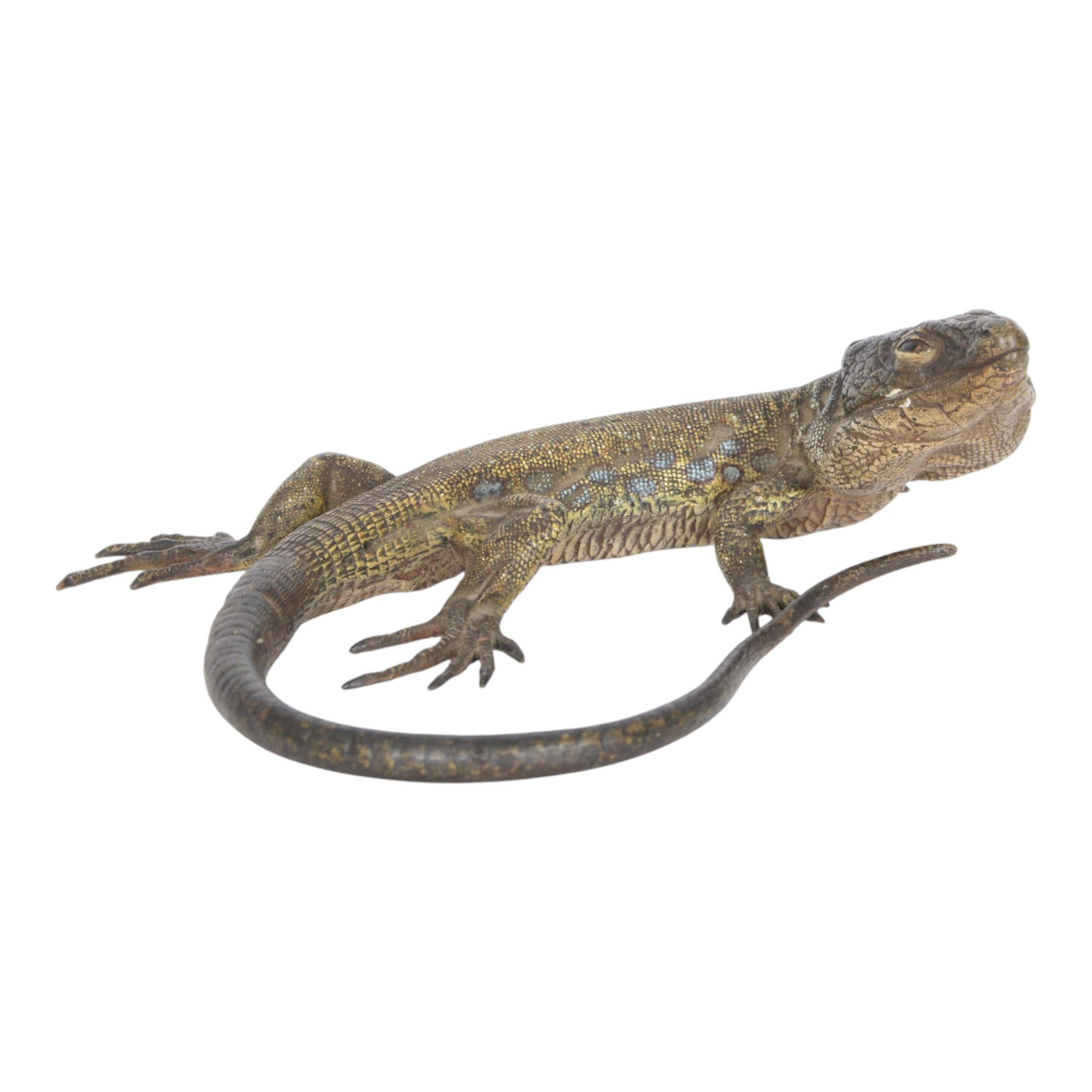Franz Xavier Bergman (Austrian 1898-1963): cold painted bronze lizard, stamped beneath, L20cm