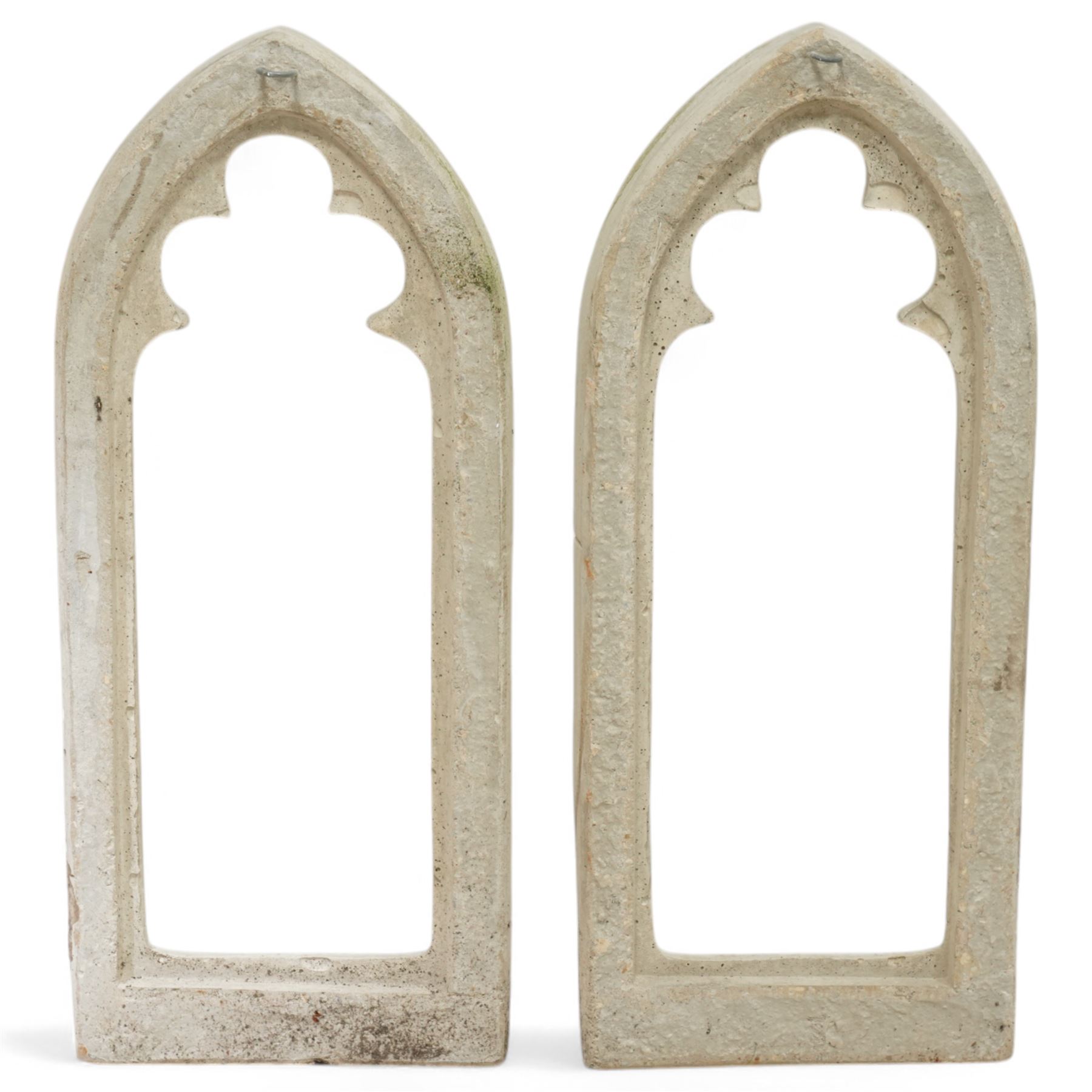 Pair of cast stone Gothic lancet shaped window frames 