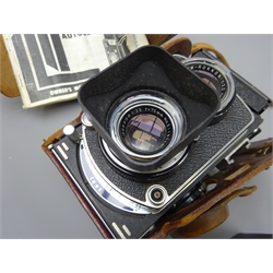  Minolta Autocord Twin Lens Reflex camera with Chiyoko Rokkor f3.5/75mm lens No.2116043 and Seikosha -MX shutter, c1958 in leather case  