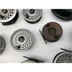 Fishing tackle, including 'The Gnat' fly reel, Alvey 4 1/2 inch reel, Paramount 4 1/2 inch reel, other fishing reels, various fishing flies and other similar items in a carry bag 