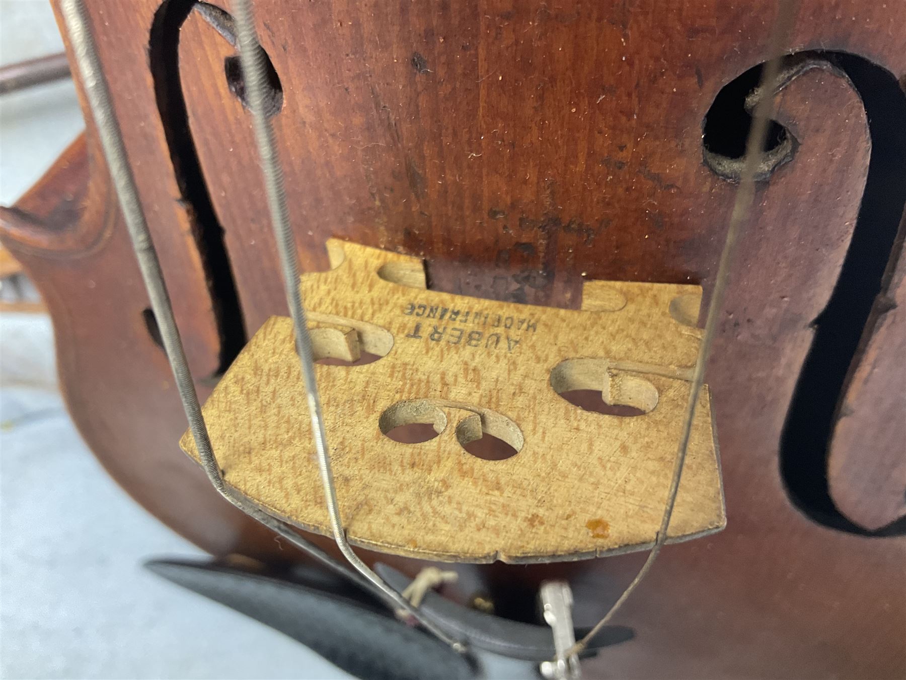 Mid-19th century German violin with 36cm two-piece maple back and ribs and spruce top, bears label 'Riccardo Antoniazzi Cremonese fece in Milano l'anno 1896' L59.5cm overall; in walnut case with two part bows