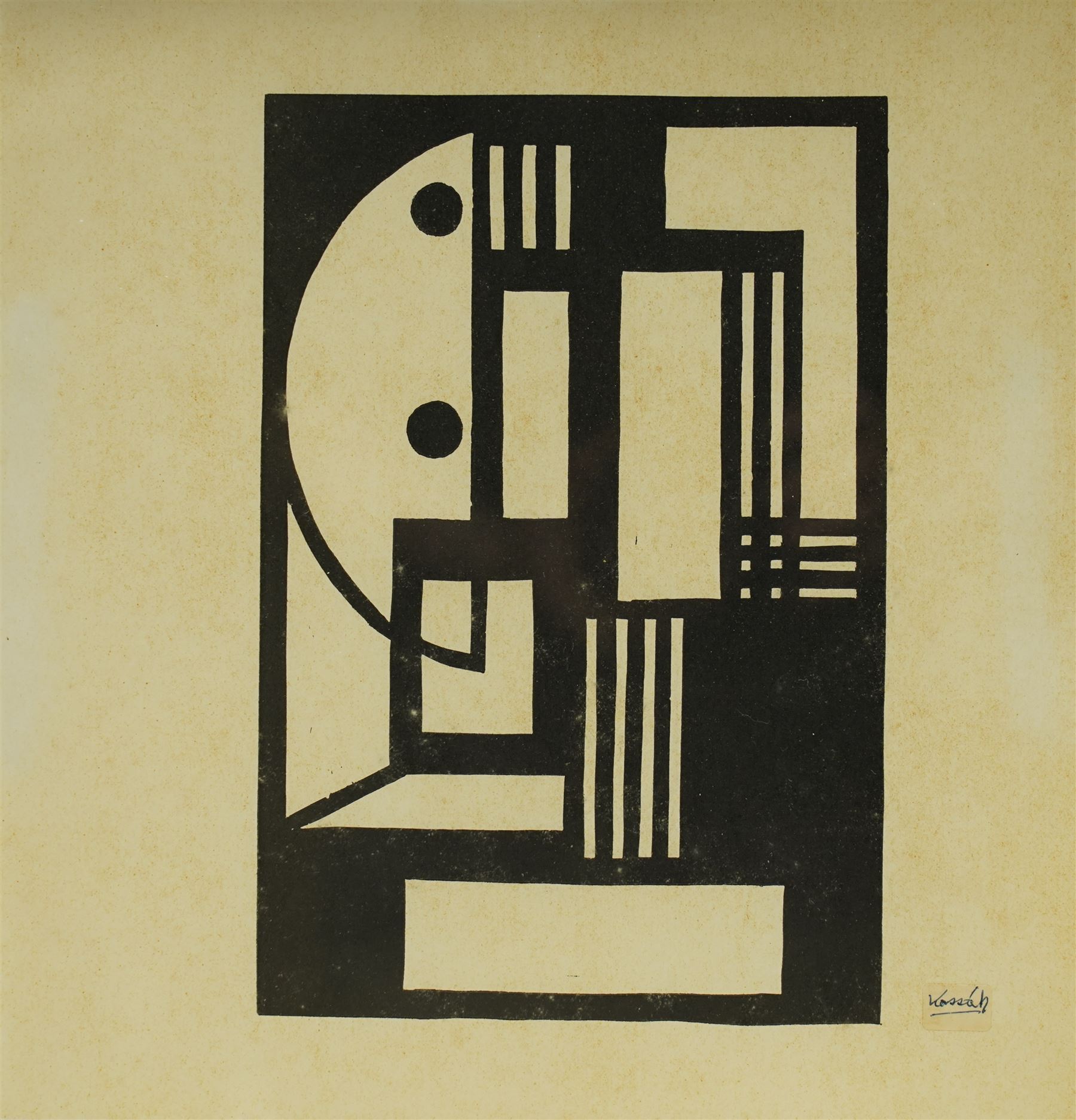Lajos Kassák (Hungarian 1887-1967): 'Bildarchitektur' Abstract, monochrome lithograph signed with clipped signature laid onto paper 29cm x 29cm
Notes: a pioneering Hungarian avant-garde artist, writer and theorist, celebrated for his constructivist Bildarchitektur works that fused geometric abstraction with radical modernist ideals