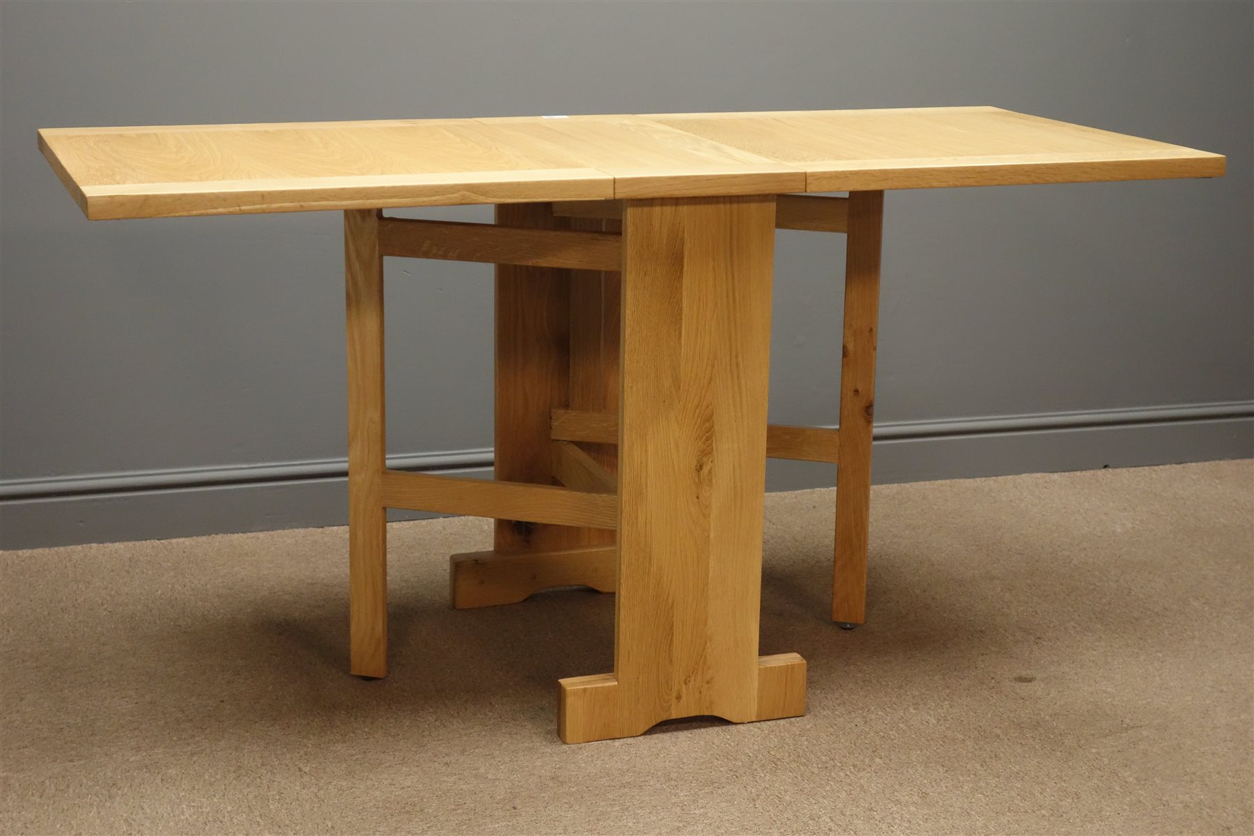 Light oak drop leaf dining table, 65cm x 153cm, H76cm 3 months old