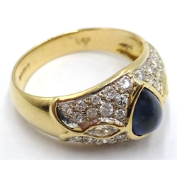  14ct gold cabochon sapphire and diamond ring hallmarked  