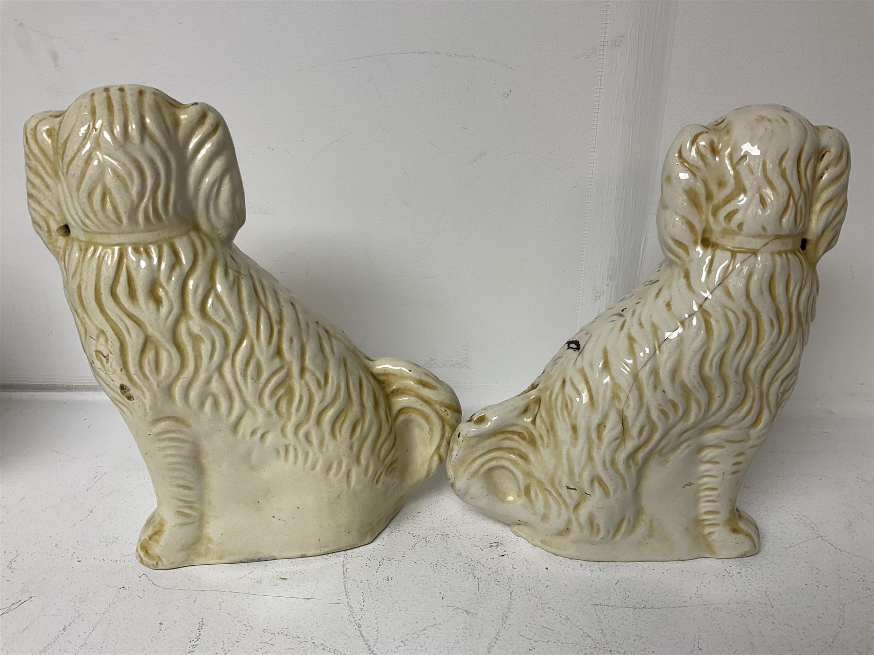 Staffordshire figure of the Duke of Wellington on a bay horse, H30cm in red uniform, together with a similar Staffordshire figure of Dick Turpin, pair of Staffordshire style dogs, H27cm, three Meissen style double salts and two trinket boxes 