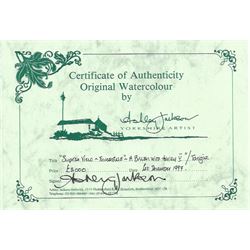 Ashley Jackson (Yorkshire 1940-): 'Surprise Video - Threshfield', watercolour signed, titled on accompanying certificate of authenticity 41cm x 55cm
Provenance: Purchased directly from the artist as part of his TV series 'A Brush with Ashley'