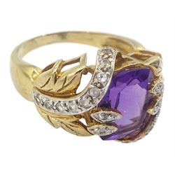 9ct gold amethyst and cubic zirconia dress ring