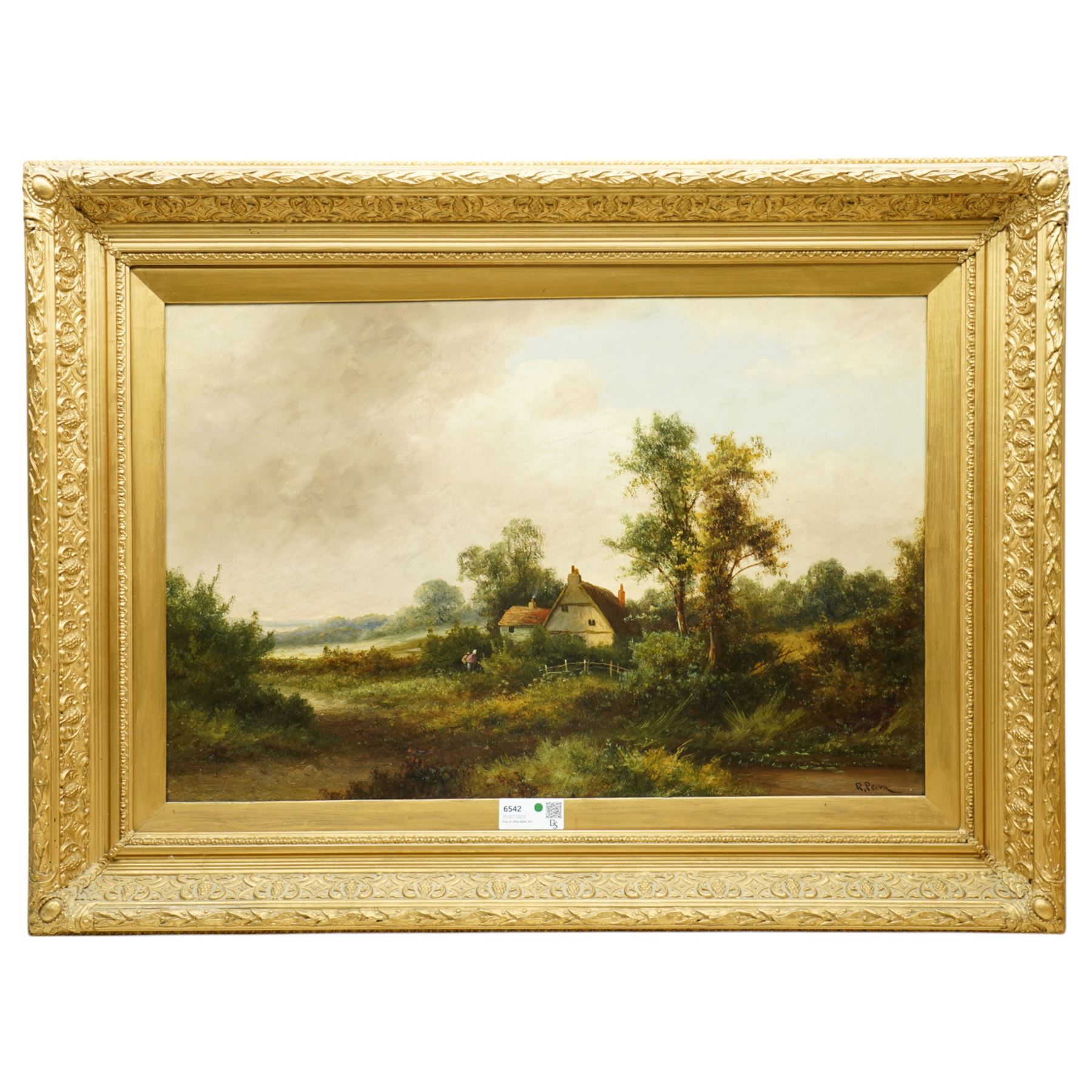 R Percy (British Late 19th century): Rural Cottage Scene, oil on canvas signed 49cm x 75cm 
