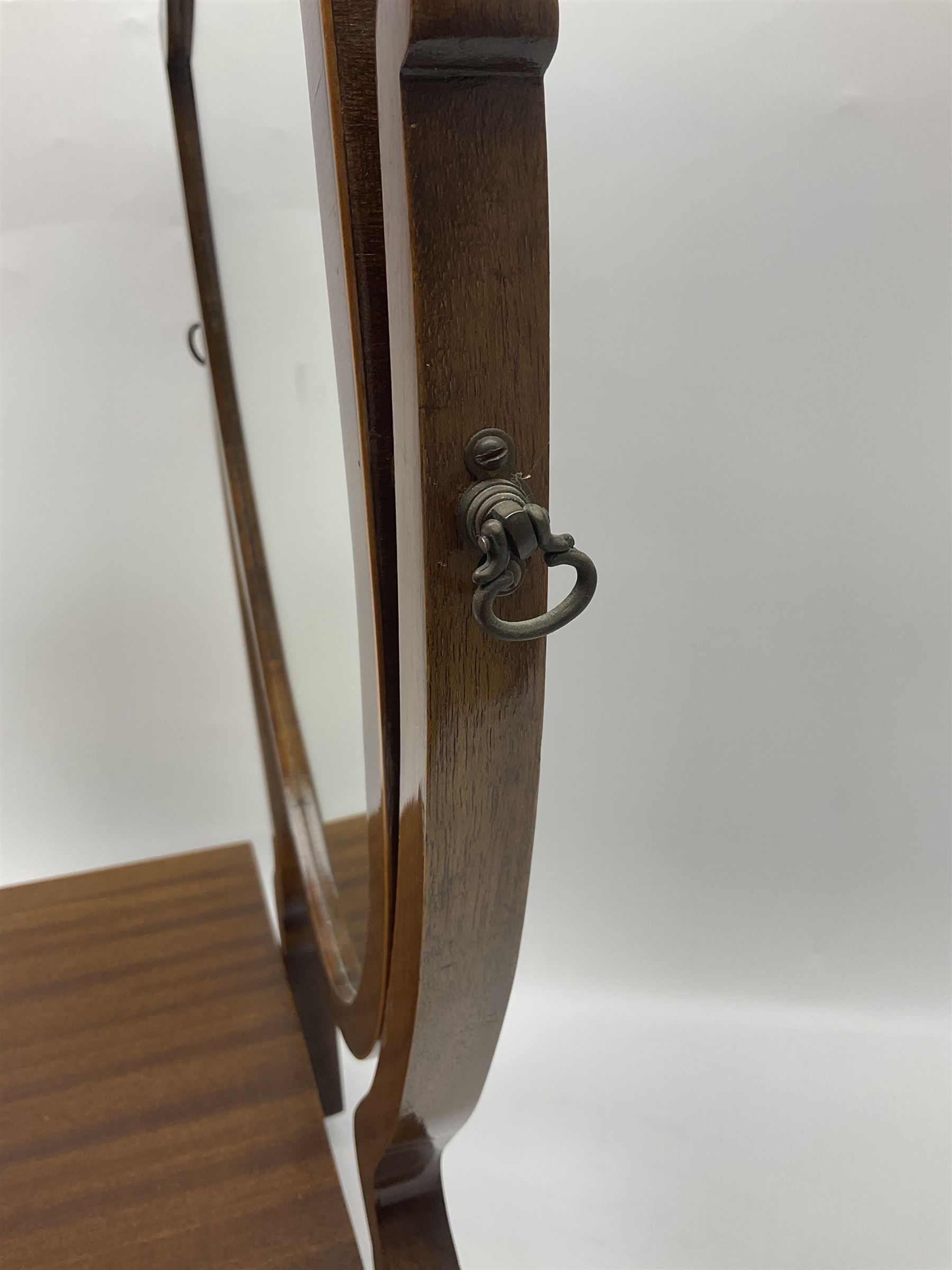 19th century inlaid mahogany dressing table mirror, with three drawers to base, H58cm