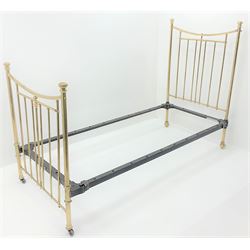 Pair of Victorian brass Maple and Co single beds, bowed head and foot rail