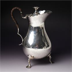 Silver matched five piece tea and coffee set of baluster form engraved with a monogram on shaped supports Sheffield 1913, the teapot 1911, the coffee pot 1924 Maker Mappin & Webb