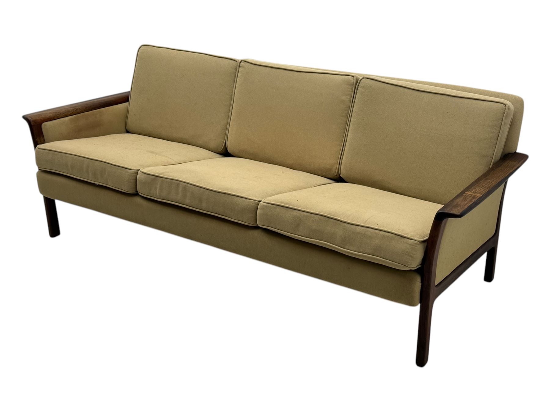 Mid-20th century hardwood framed three-seat sofa 