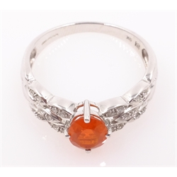  White gold fire opal and diamond ring hallmarked 9ct  