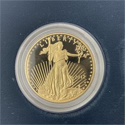 United States of America 2012 one ounce fine gold proof fifty dollars coin, cased with certificate