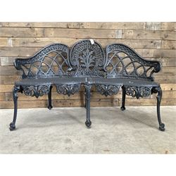 Victorian design cast aluminium garden two seat bench in black finish 