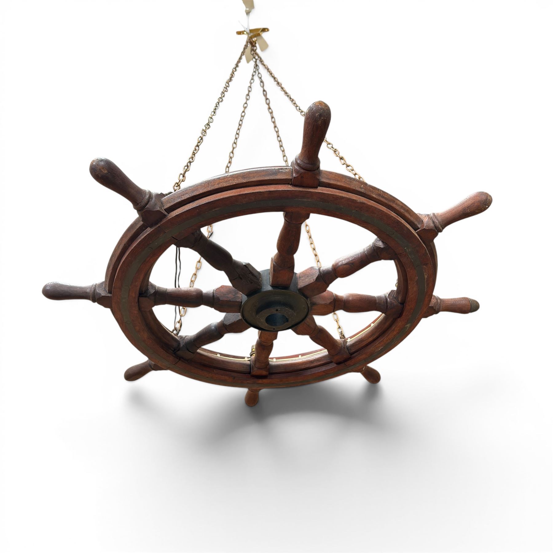 Mid 20th century ships wheel chandelier with four brass bulb fittings
