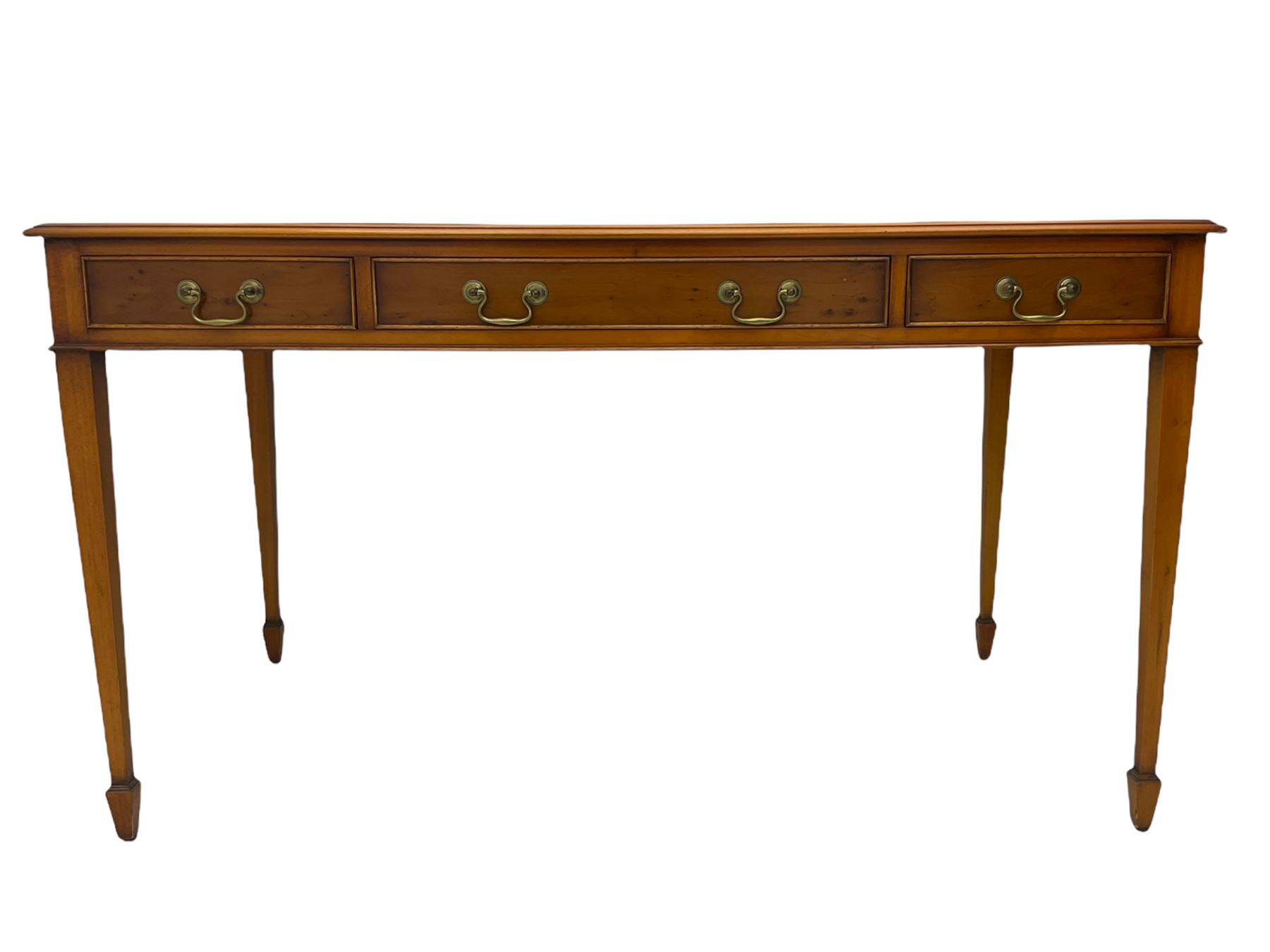 Bevan Funnell reprodux Georgian style yew wood library table, with leather top 