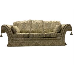 Steed Kedleston three seat sofa, and matching wing back armchair, upholstered in pale gold fabric