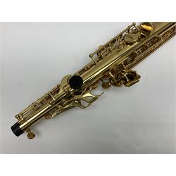 Trevor James The Horn Classic II brass straight soprano saxophone, serial no.T1255; in lightweight carrying case with accessories