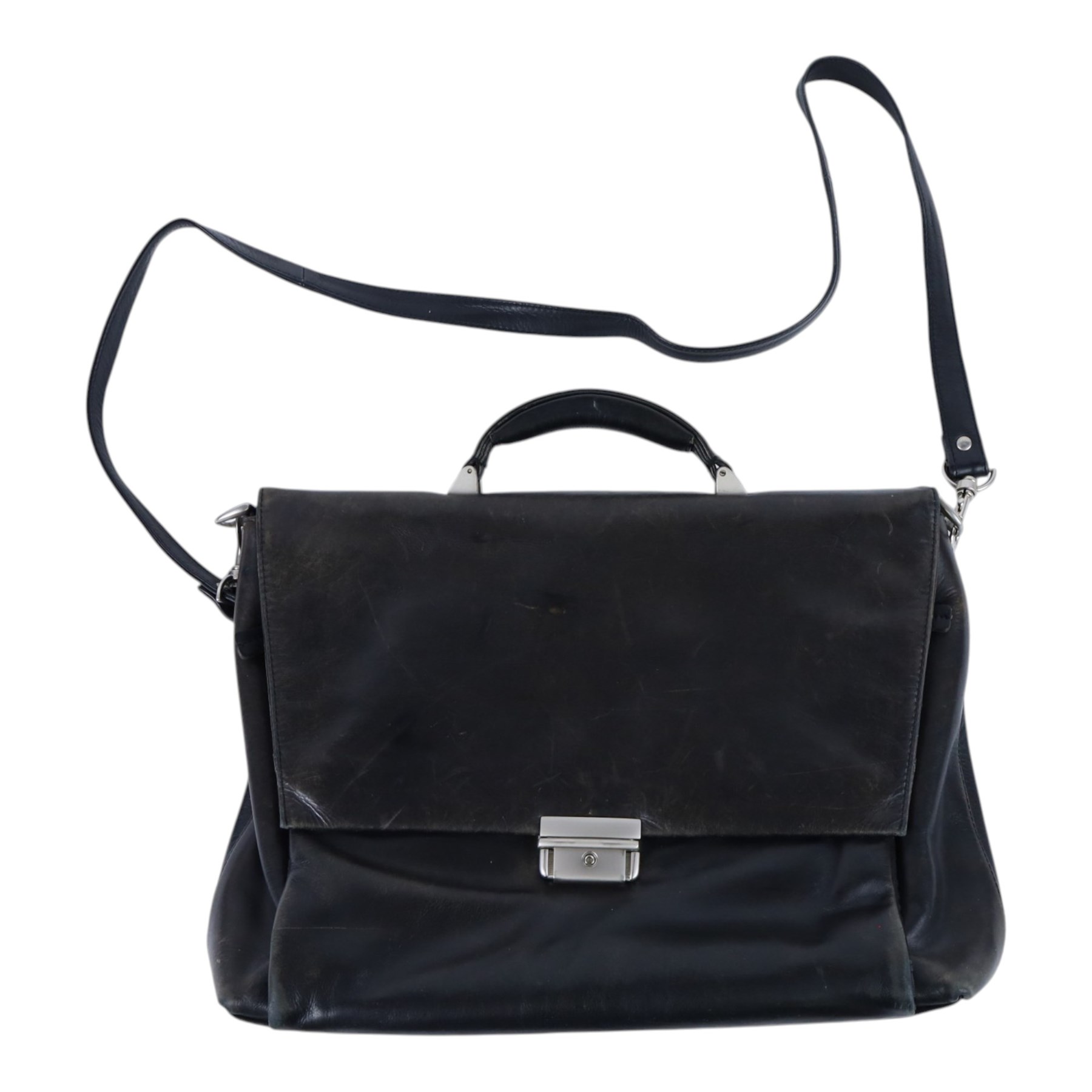 Black soft leather fitted brief case with shoulder strap W40cm, H30cm