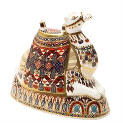 Royal Crown Derby Camel paperweight, silver stopper, red printed mark 