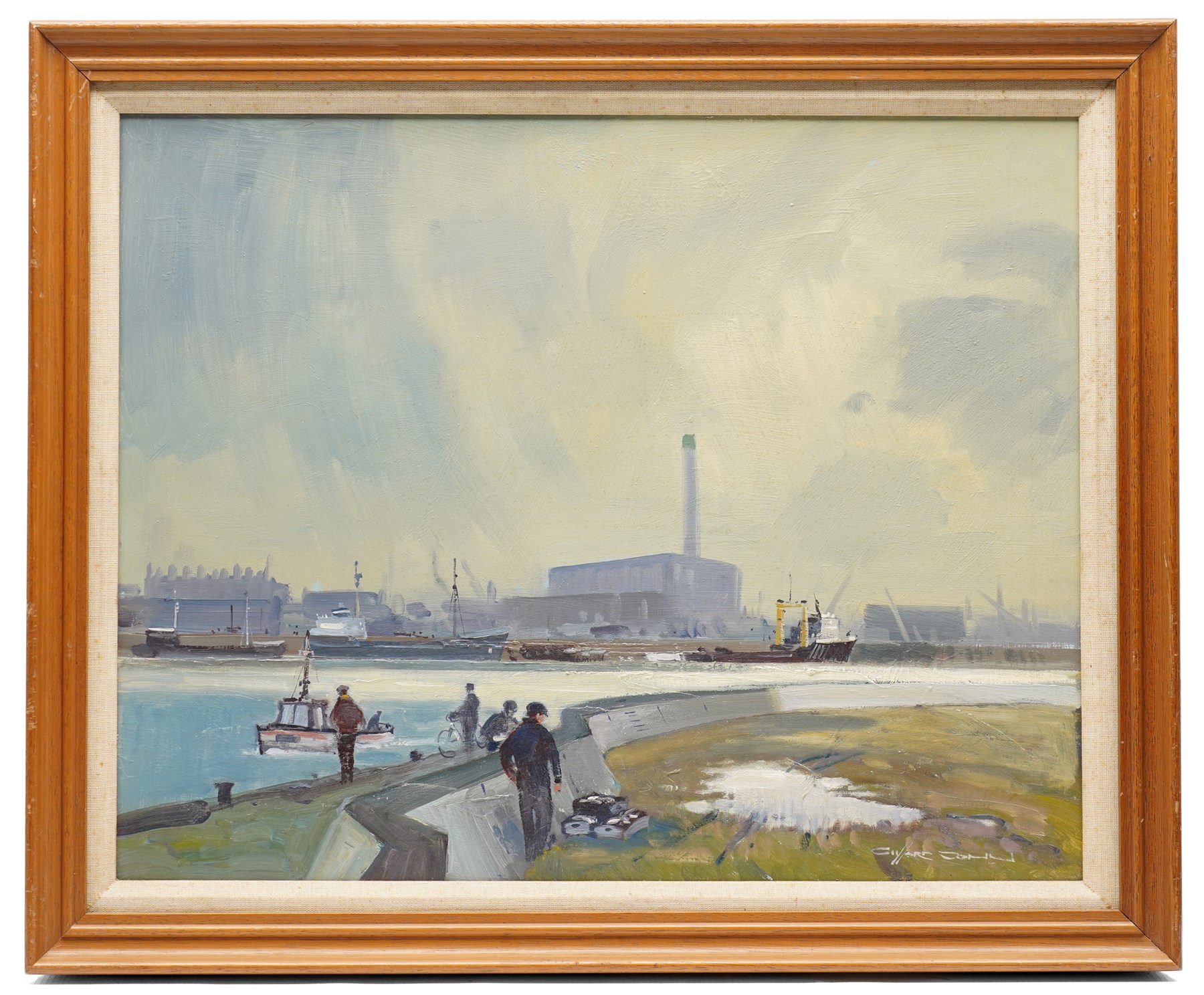 John Clifford (British 1934-): 'Great Yarmouth Harbour', oil on board signed 39cm x 49cm; C B Wood (British early 20th century): 'Gorleston Harbour', oil on canvas board signed and dated 1930, titled verso 33cm x 50cm (2)