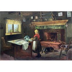 Charles G Hards (British ex.1883-1898): The Young Kitchen Assistant and Companion, oil on canvas signed and dated 1878, 37vm x 54cm