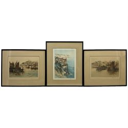 Reginald H Smallridge (British 1838-1939): Whitby and Robin Hood's Bay, set three coloured etchings signed in pencil 21cm x 30cm (3)