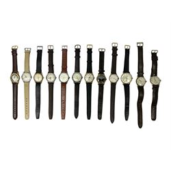 Twelve manual wind wristwatches including MuDu, Kenwell, Cauny, Technos, Bernex, Kienzle, Royce, Emka, Ery, Accurist and Chalet, all with subsidiary seconds dials