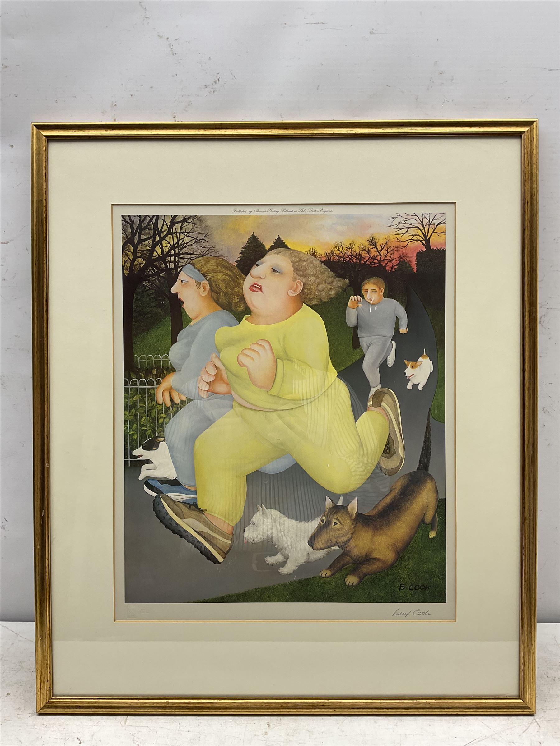 Beryl Cook (British 1926-2008): 'Joggers', colour print signed in pencil with Fine Art Trade Guild blindstamp, pub. Alexander Gallery Publications Ltd Bristol 46cm x 38cm