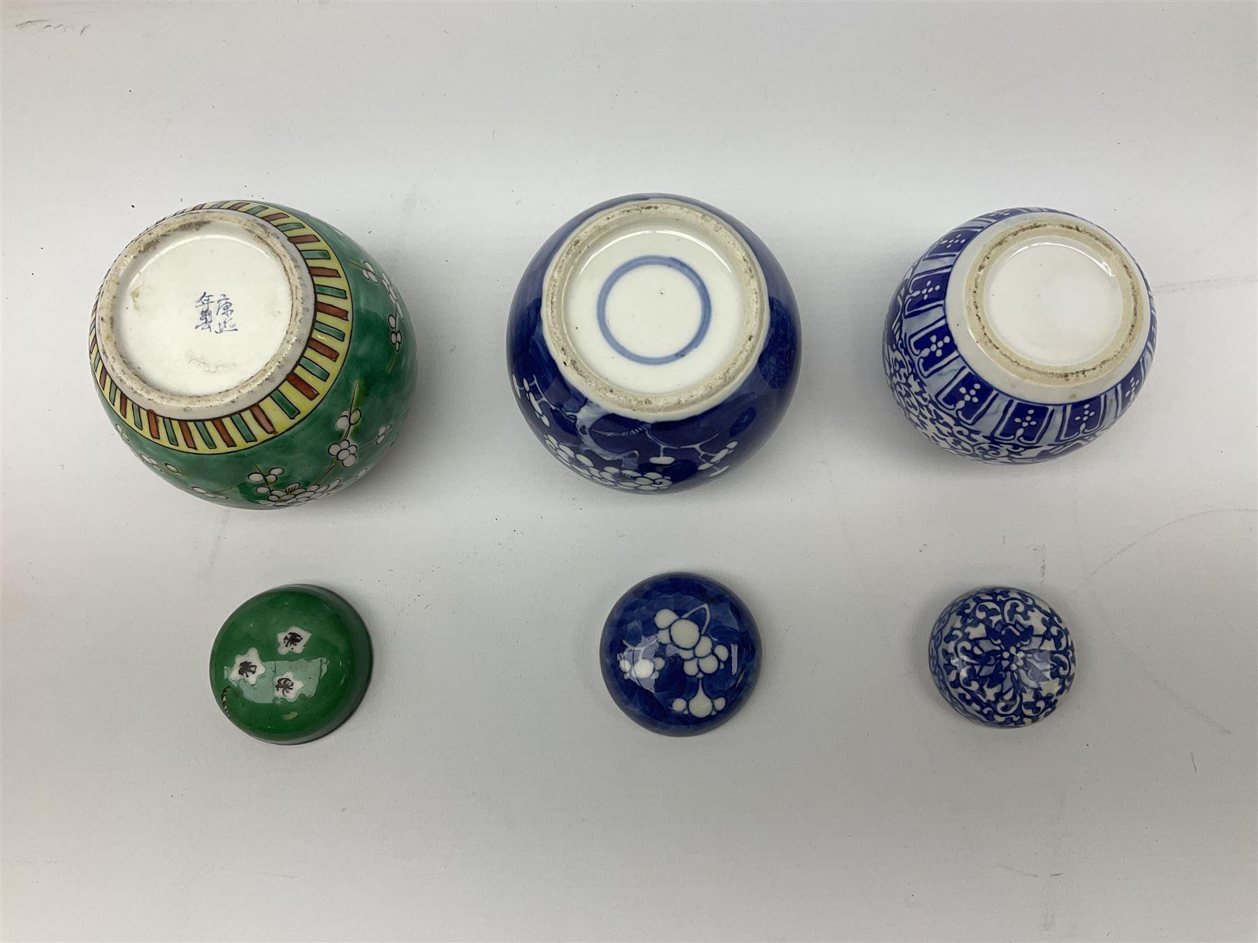 Six Chinese ginger jars, predominantly of blue and white design