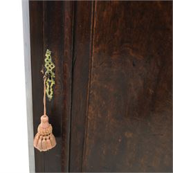 George III country oak corner cupboard, enclosed by single cushion panelled door, brass H hinges