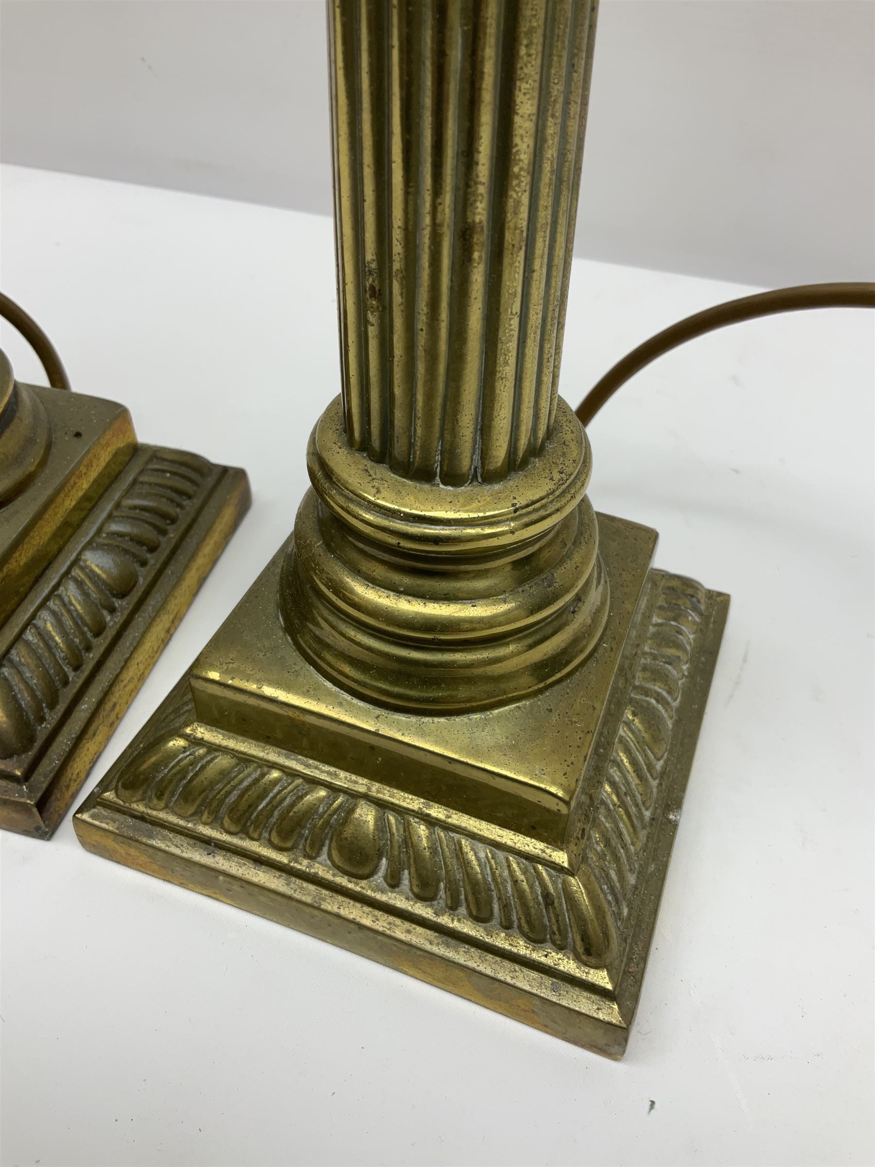 Pair of brass table lamps in the form of fluted Corinthian columns, H46cm