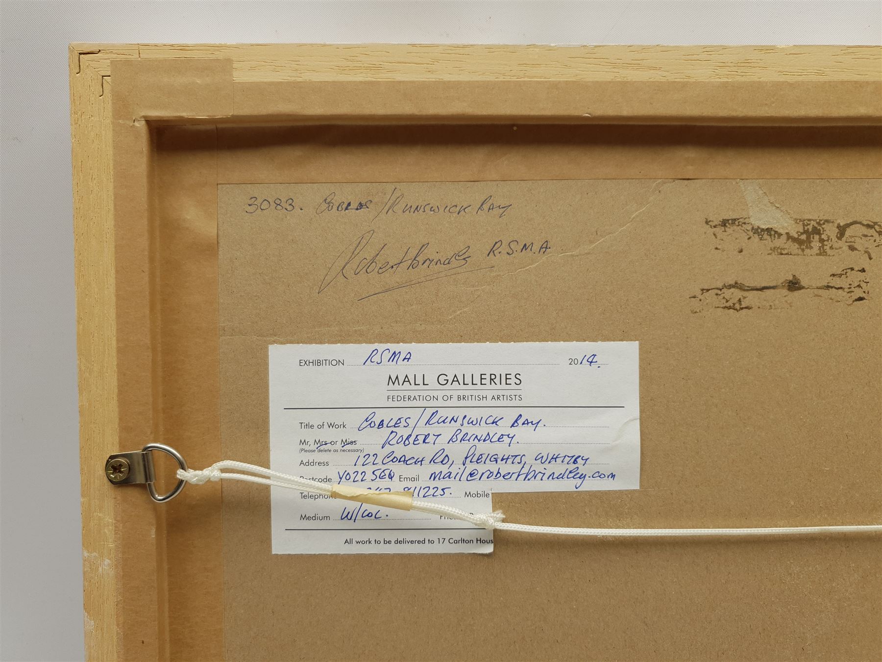 Robert Brindley (British 1949-): 'Cobles Runswick Bay', watercolour signed, titled and numbered 3083 verso 20cm x 27cm 
Provenance: exh. Royal Society of Marine Artists, The Mall Galleries 2014, label verso