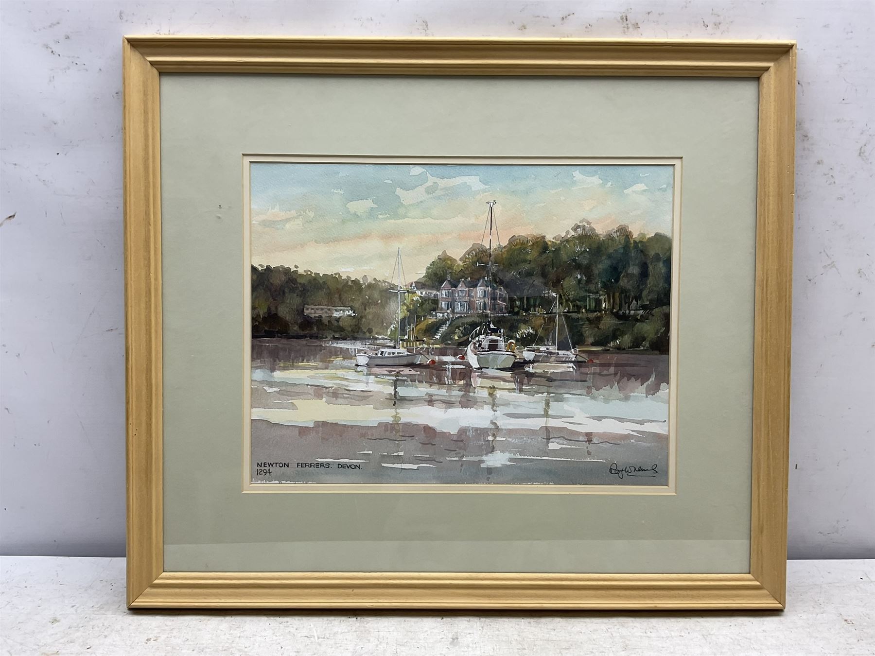 Michael Long (Bristol Savages 1940-): 'A Shaft of Light', gouache signed titled and dated '90, 25cm x 34cm; James Robson (Harrogate 20th century): Village Bridge, watercolour signed, artist's address label verso 23cm x 36cm; Roy Wrench (Bristol Savages): 'Newton Ferrers - Devon', watercolour signed and titled 29cm x 38cm; Charles James Kelsey (British 1870-1960): 'Hard Work', oil on board, signed and titled verso 22cm x 32cm (4)