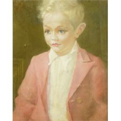 English School (20th century): Portrait of a Boy in a Pink Blazer, pastel indistinctly sig...
