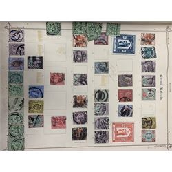 Great British and World stamps including two Queen Victoria penny black stamps, both with black MX cancels, King George V seahorse stamp,  World stamps including Austria, Belgium, Cyprus, Finland, France, Gibraltar, Italy, Hong Kong etc, in two albums and loose and a small number of mixed coins