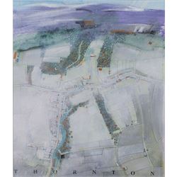 Russell Lumb (British 1946-): 'Thornton', mixed media semi-abstract map of Thornton-le-Dal...