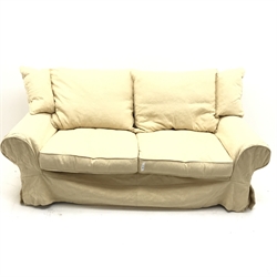 Collins and Hayes two seat sofa bed retailed by Barker and Stonehouse, with additional seat cushions, W200cm