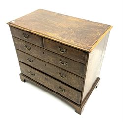 George III oak chest fitted with two short and three long drawers, corassbanded top