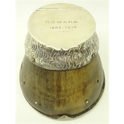 Silver mounted horse hoof inkwell by Grey & Co Chester 1916 engraved 'Romara 1895-1915'  