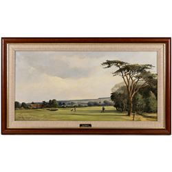 William Anthony 'Tony' Denison (British 1937-): '12th Fairway - Ganton Golf Club', oil on canvas board signed and titled on the mount, 29cm x 59.5cm